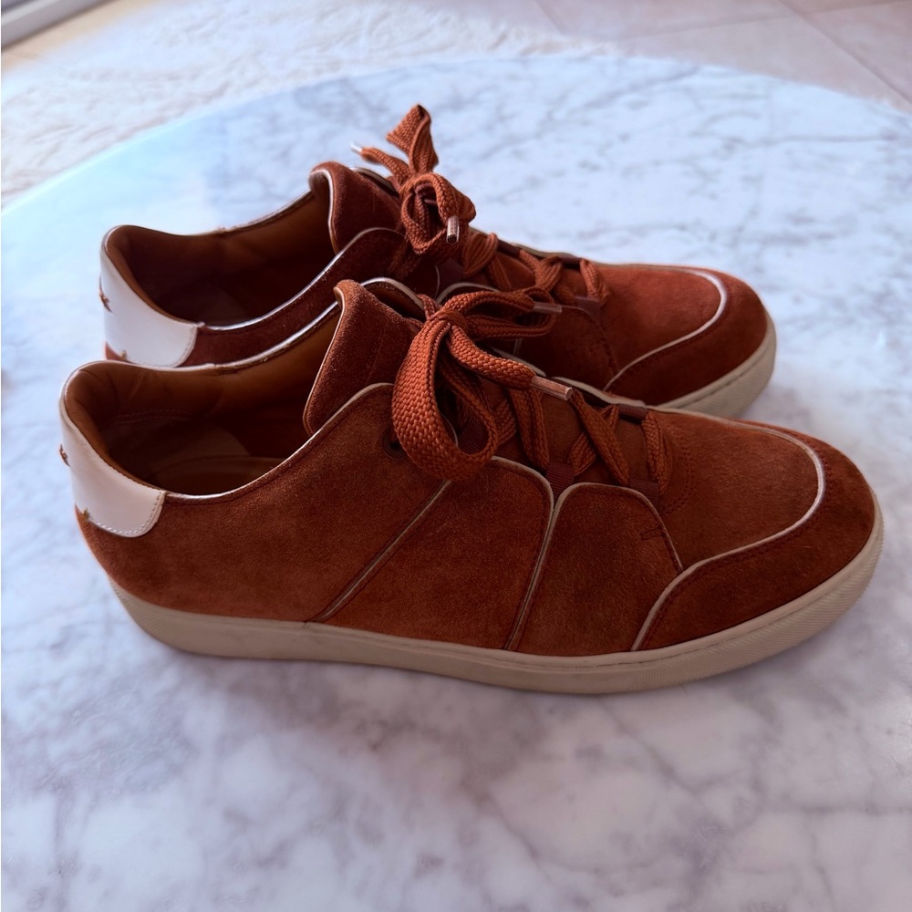 Ermenegildo Zegna Suede Sneakers in Rust with Cream Heel Tab